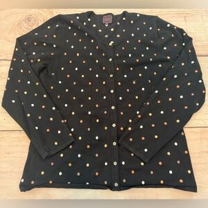 Colour Works Womens Button Up Cardigan Black Embroidery Polka Dots Sweater XL